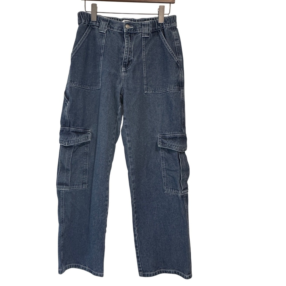 Forever‎ 21 Premium Medium Wash Cargo Jeans Wide Leg Pants Women's Size Medium